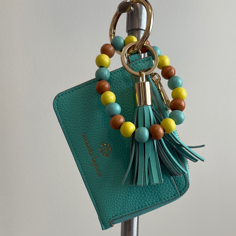 Nanette Lepore Teal Card Holder with Beaded Keychain